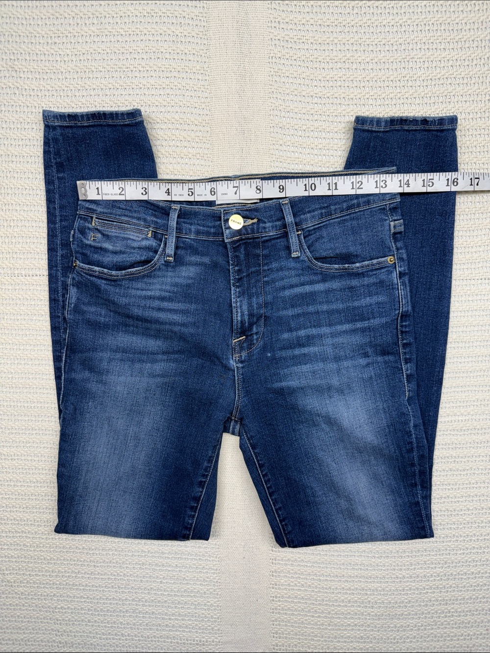 Frame Denim High-Rise Skinny Jeans - Dark Wash Blue - Picture 6 of 9
